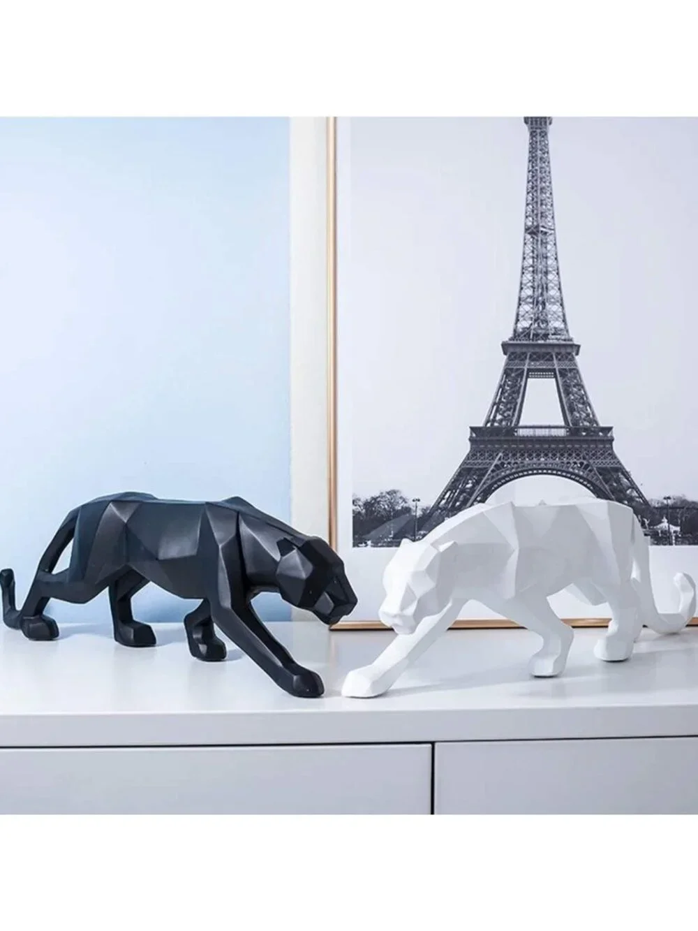 Abstract Leopard Panther Sculpture - Hand-Carved Resin Animal Decor for Modern